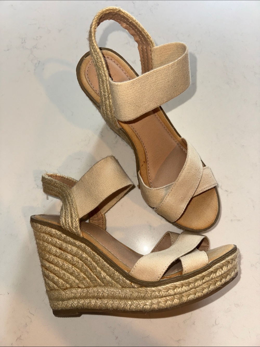 Women’s Cream Espadrille Wedge Sandals - Elastic Ankle Strap